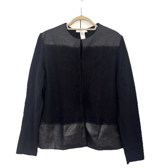 Les Copains Cardigan Sweater Womens 50 Cashmere Wool Genuine Leather Old Money - Picture 1 of 6